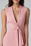 Pink Sheath Work Dress With Sash