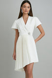 Ivory Satin Short Sleeve Asymmetrical Work Dress