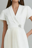 Ivory Satin Short Sleeve Asymmetrical Work Dress