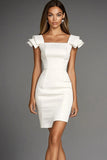 Ivory Bodycon Satin Cap Sleeve Short Work Dress