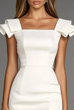 Ivory Bodycon Satin Cap Sleeve Short Work Dress