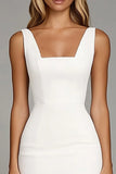 Ivory Satin Bodycon Short Work Dress with Ruffles