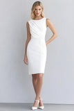 Ivory Satin Bodycon Sleeveless Short Work Dress