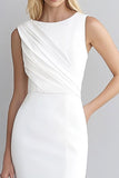 Ivory Satin Bodycon Sleeveless Short Work Dress