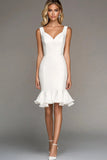Ivory Bodycon Sweetheart Short Work Dress with Ruffles