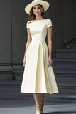 Daffodil Satin A Line Boat Neck Long Work Dress