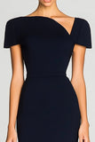 Black Off the Shoulder Bodycon Satin Knee-Length Work Dress