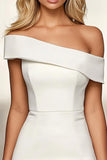 Ivory Bodycon Off the Shoulder Satin Short Work Dress