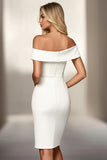 Ivory Bodycon Off the Shoulder Satin Short Work Dress