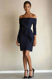Navy Off the Shoulder Satin Short Work Dress