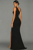 Mermaid Black One Shoulder Formal Dress with Slit