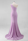 Mermaid Black One Shoulder Evening Dress with Slit