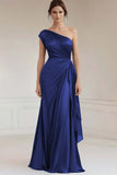 One Shoulder Grey Blue Ruched Formal Dress