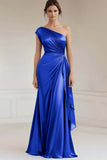 One Shoulder Grey Blue Ruched Formal Dress