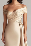 Off The Shoulder Champagne Long Formal Dress