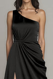 One Shoulder Black Formal Dress With Slit