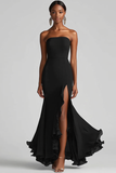 Black Strapless Sheath Long Formal Dress With Slit