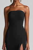 Black Strapless Sheath Long Formal Dress With Slit