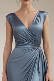 Royal Blue A Line Ruched Long Formal Dress