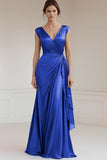 Royal Blue A Line Ruched Long Formal Dress