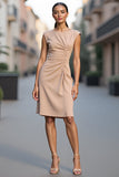 Bodycon Champagne Ruched Short Satin Work Dress