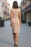 Bodycon Champagne Ruched Short Satin Work Dress