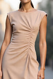 Bodycon Champagne Ruched Short Satin Work Dress