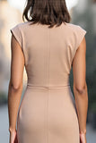 Bodycon Champagne Ruched Short Satin Work Dress