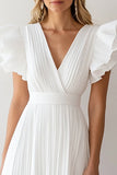Ivory Chiffon A Line Pleated Short Graduation Dress with Ruffles