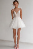 Sparkly Ivory Tulle A Line Short Graduation Dress