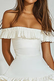 Ivory Tiered Short Graduation Dress with Ruffles