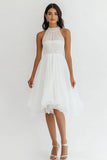 White Chiffon A Line Midi Graduation Dress