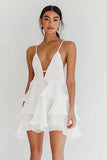 White Chiffon Tiered Short Graduation Dress with Ruffles