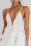White Chiffon Tiered Short Graduation Dress with Ruffles