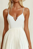 Ivory Satin A Line Short Graduation Dress with Pleats