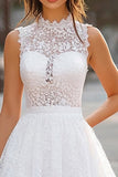 White Lace A Line Short Graduation Dress