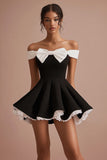 Black A Line Short Graduation Dress with Bow