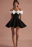 Black Satin A Line Short Graduation Dress with Bow