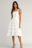 Ivory Tiered Chiffon Graduation Dress with Lace