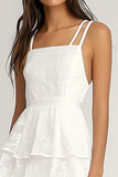Ivory Tiered Chiffon Graduation Dress with Lace