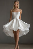 White A Line Satin Strapless Graduation Dress