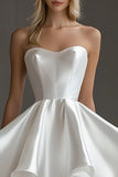 White A Line Satin Strapless Graduation Dress