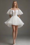 White Tulle Off the Shoulder Graduation Dress with Lace