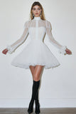 Tulle White A Line Long Sleeve Graduation Dress