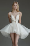 Ivory Tulle V-Neck Spaghetti Straps Short Graduation Dress