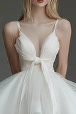 Ivory Tulle V-Neck Spaghetti Straps Short Graduation Dress