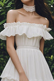 Ivory Tiered Chiffon Short Graduation Dress with Ruffles