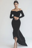 Black Satin Mermaid High-Low Formal Dress