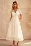 A Line Chiffon Ivory Graduation Dress With Lace