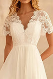 A Line Chiffon Ivory Graduation Dress With Lace